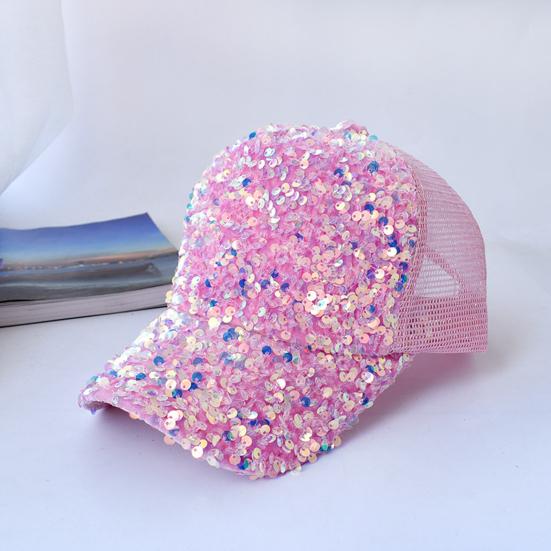 Shiny Sequins Breathable Net Stitching Extended Brim Baseball Hat Sunscreen Bright Color Stage Sun Hat Fashion Accessories