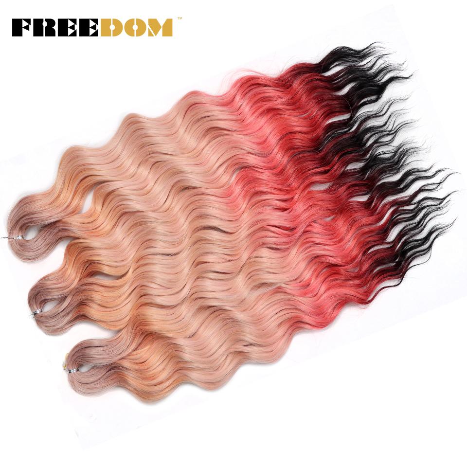 FREEDOM Synthetic Braiding Hair Extensions Natural Curly Wavy 24inch Water Wave Braid Hair Ombre Blonde Brown Twist Crochet Hair