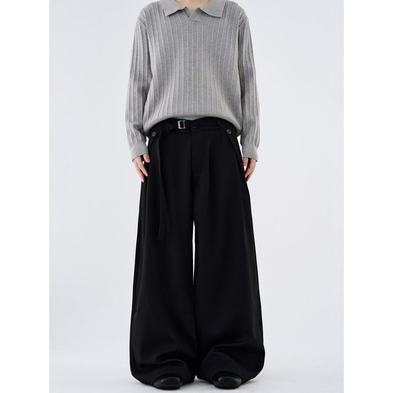 Kisko High-End American-Style Adjustable Waistband Drape Casual Trousers Unisex Split Design Wide-Leg Loose Pants