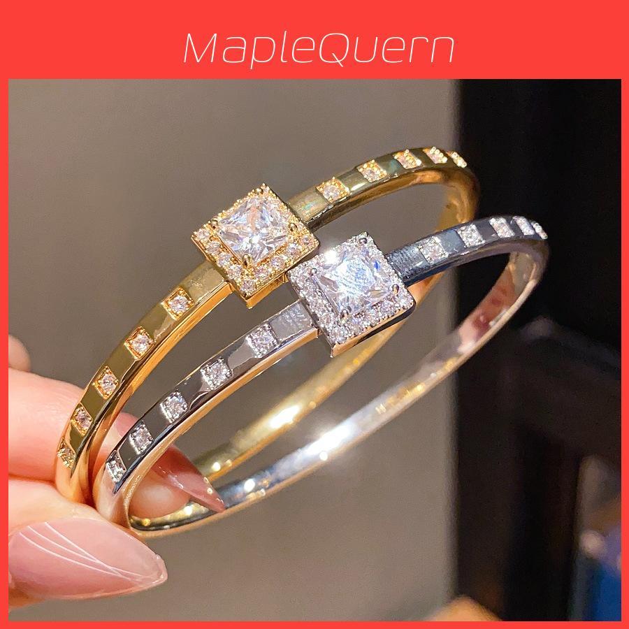 Gold Plated Zircon Square Bracelet With Geometric Design For Elegant Women