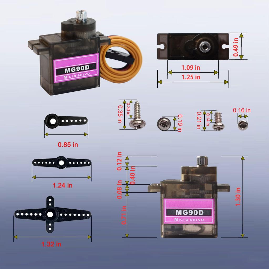 HiRCgo 5-Piece MG90D Digital Servo, Full Metal Gear, Micro Size (SG90MG90S Compatible), for RC Helicopters, Airplanes, Smart Cars, and Robot Arm DIY
