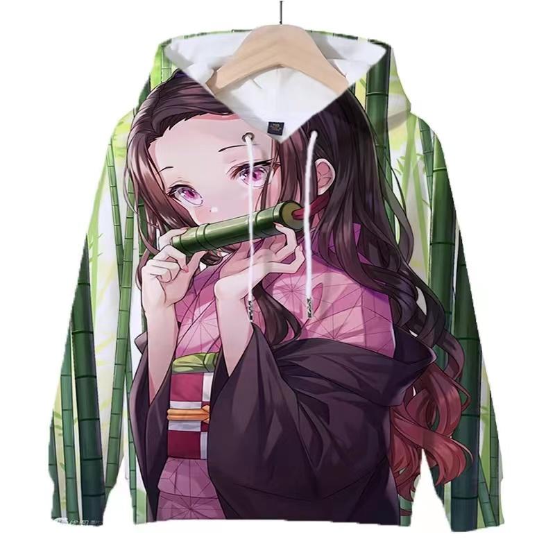 

2024 Аниме Demon Slayer Hoodie Kamado Nezuko Pullover Hooded Comfortable Round Neck Street Hooded Sweatshirt для мужчин и женщин 160CM