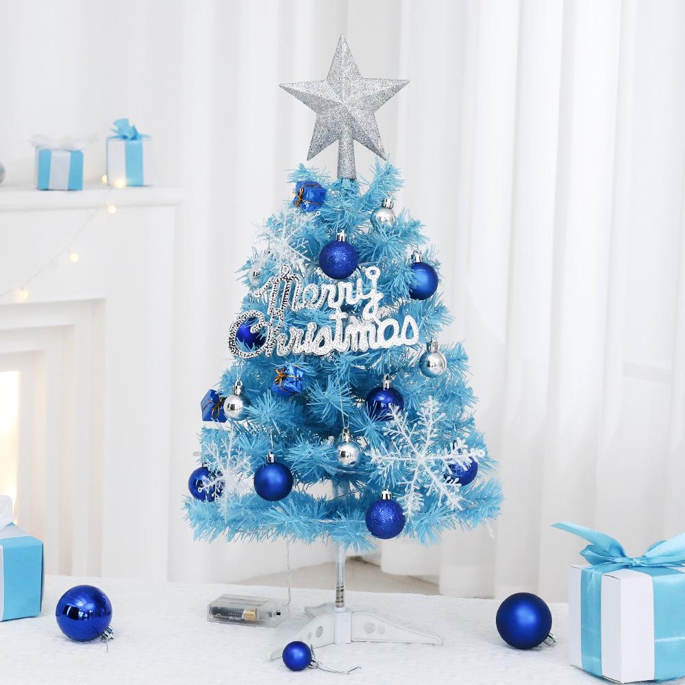 Hot Sale 45/60cm Mini Christmas Tree With lights Blue Christmas Tree Desktop Mini Christmas Miniature Pine With Ornaments