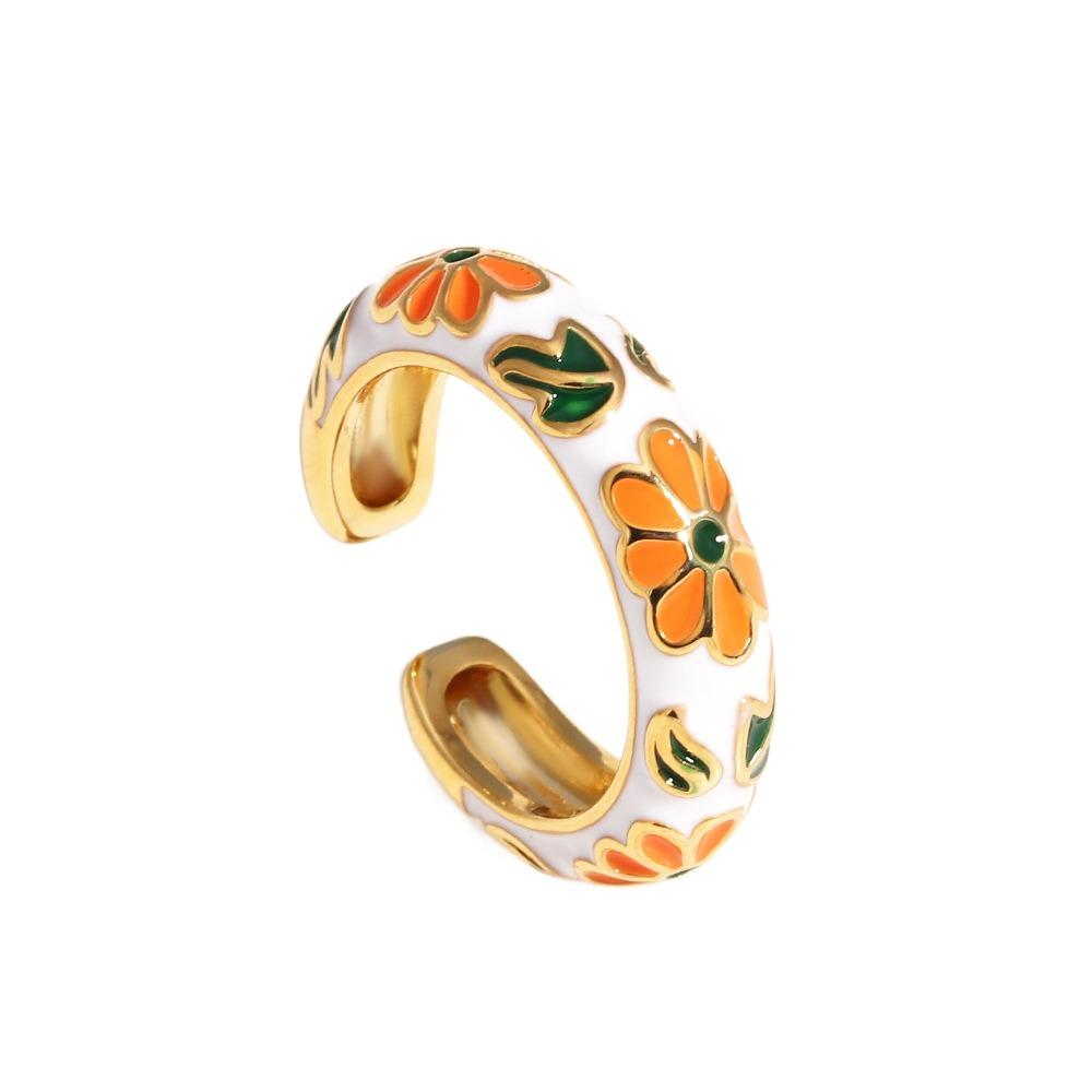 Colorful Opening Ring Flower Flower Finger Ring Fashion Enamel Ring  Wedding белый