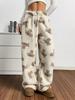 2025 Autumn/Winter Women's Casual Bear Pattern Furry Long Pants
