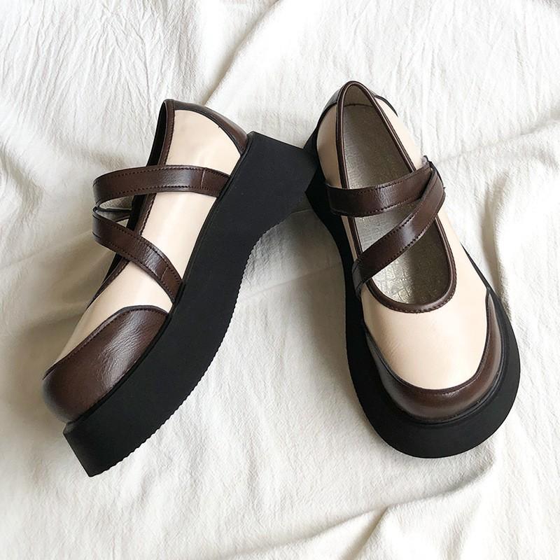 College Style Jk Kleine Lederschuhe Damen Loafer Mit Rundkopfschnalle Frühling Und Sommer Plateau Mary Jane Einzelschuhe