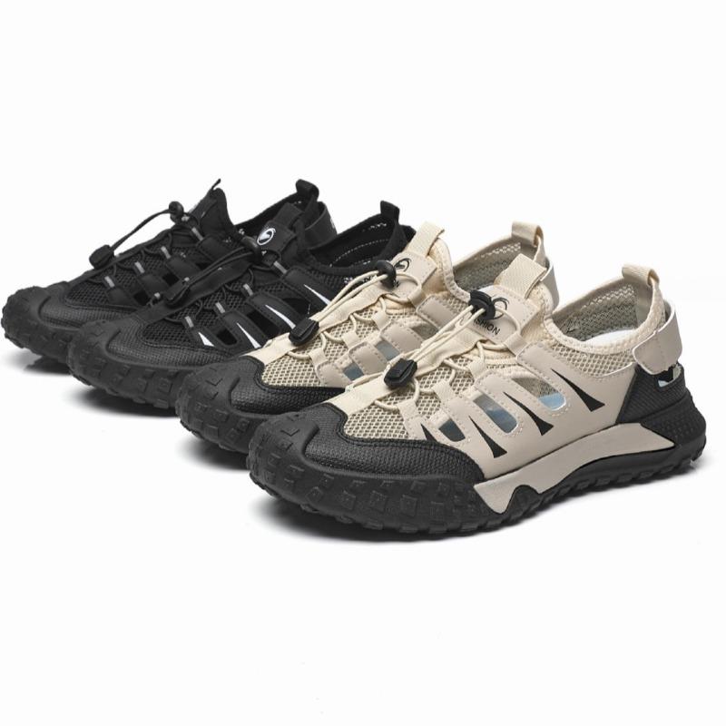 Summer New Men's Outdoor Sports Creek Shoes Dry and Breathable Large Hole Mesh Shoes Hollow Shoes Mesh Lightweight Men's Shoes