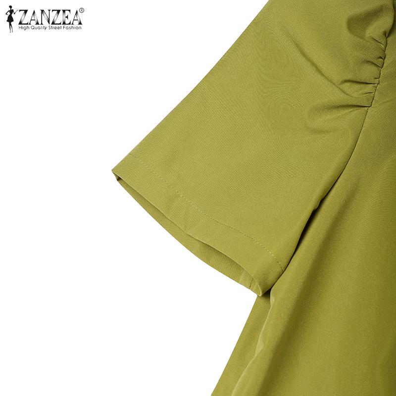 ZANZEA Abito estivo casual da donna con scollo a V e maniche corte, tinta unita