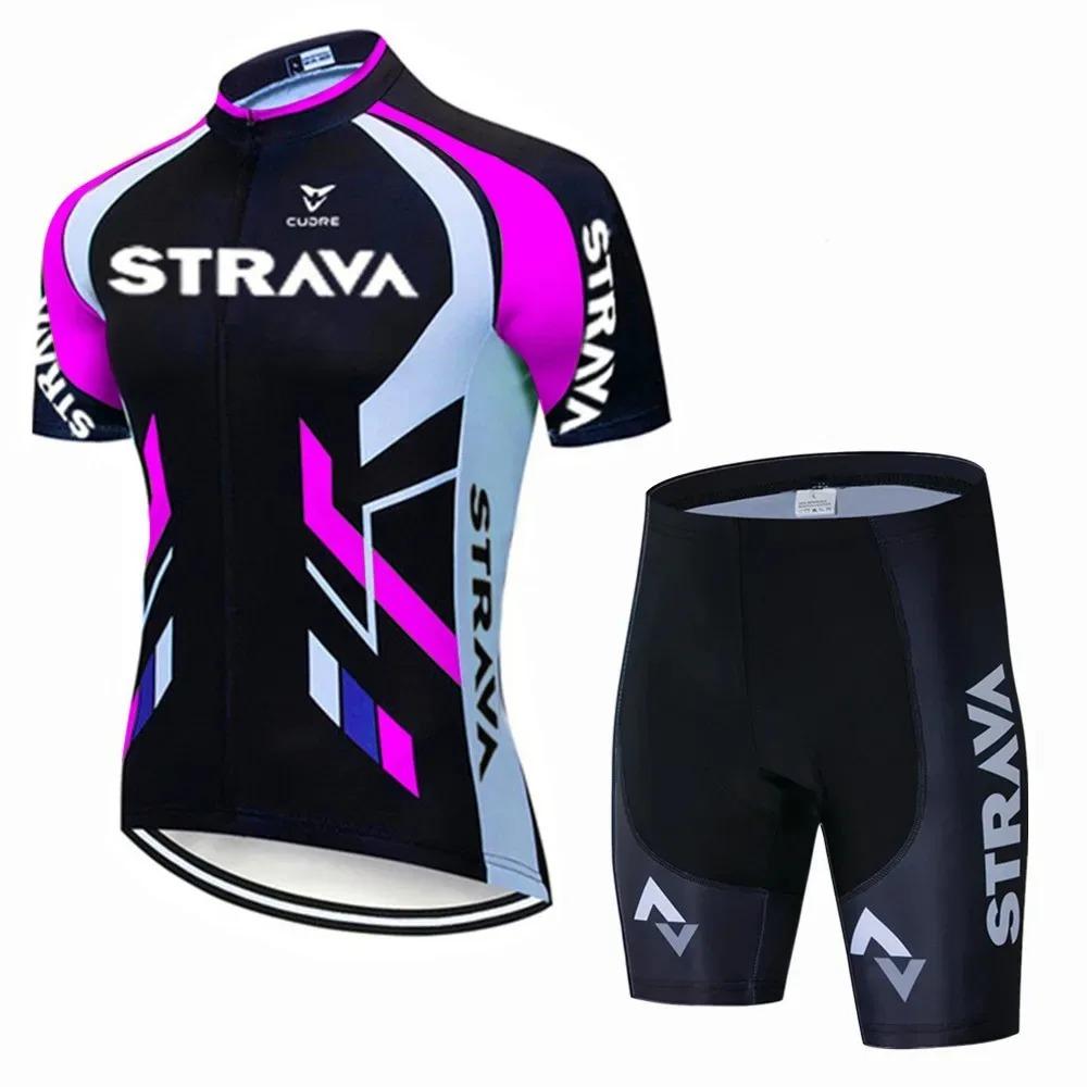 Strava Bicycles Cycling Jersey Set MTB Mens Cycling Maillot Summer Cycle T-Shirt Bib Shorts Suit Triathlon Mountain Bike Clothes
