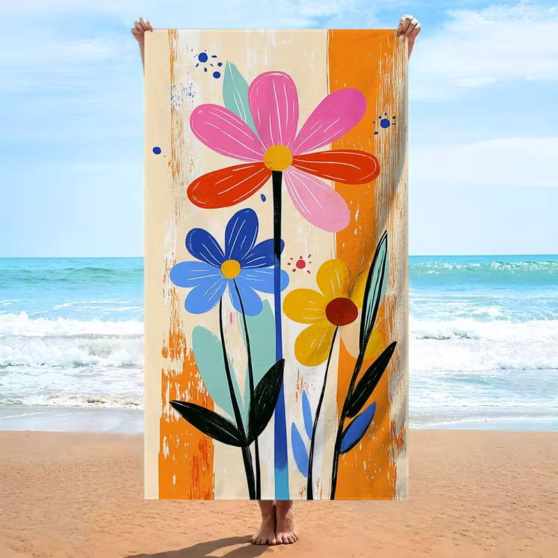 Boho Abstract Floral Print Beach Towel Absorbent Quick Dry Sandproof Towel Colorful Modern Art Flower Summer Towel for Beach