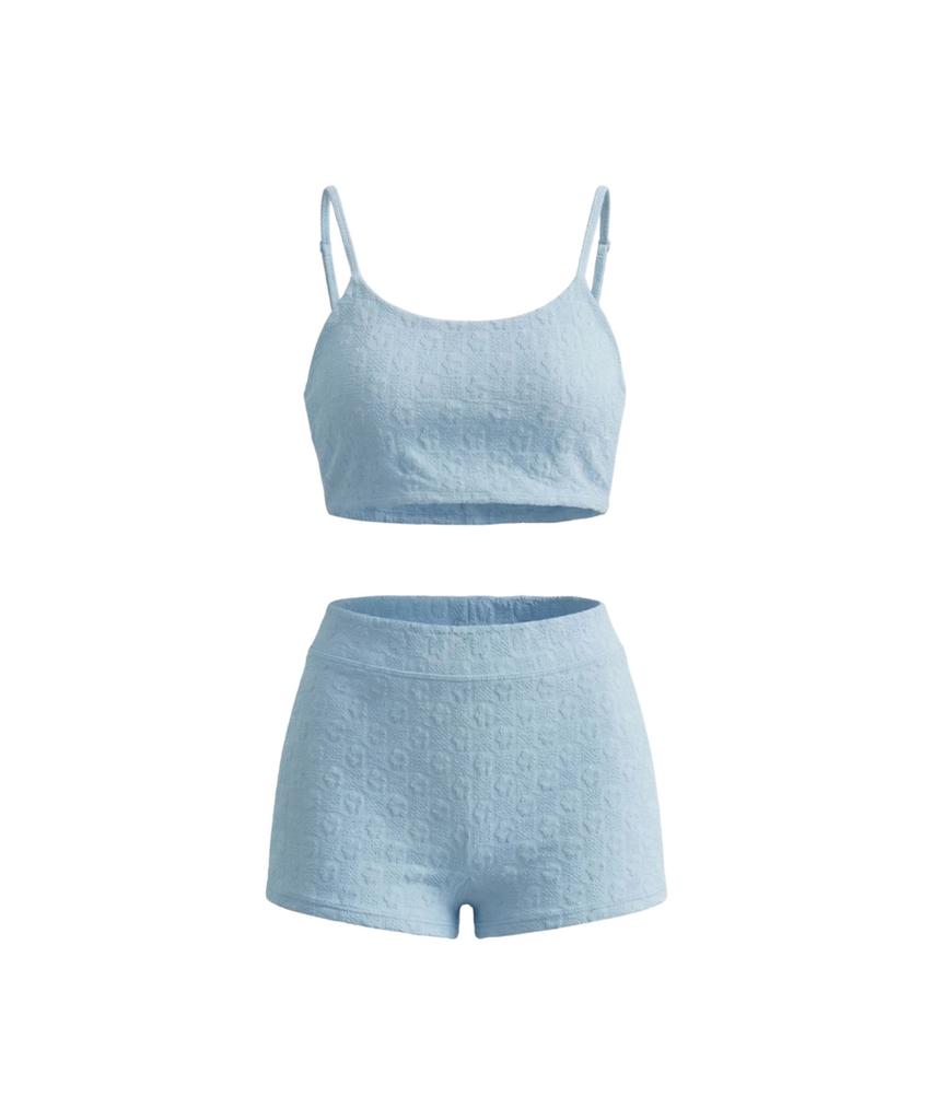 VIKINI VENDER Benny Textured Bandeau Shorts Bikini - Sky Blue