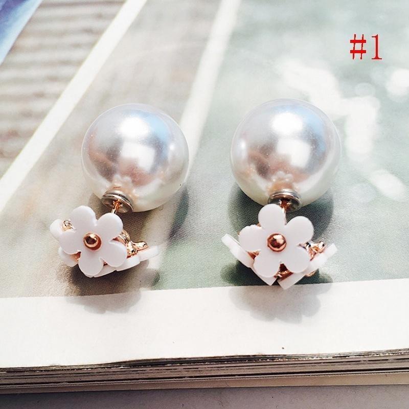 1 Pairs Fashion simulated pearl ball Earrings flower hiphop two side Jewelry Double side Stud Earring
