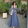 Retro Plaid Halter Women Spring New Collection Waist-cinching Fashionable Long Strap Dress