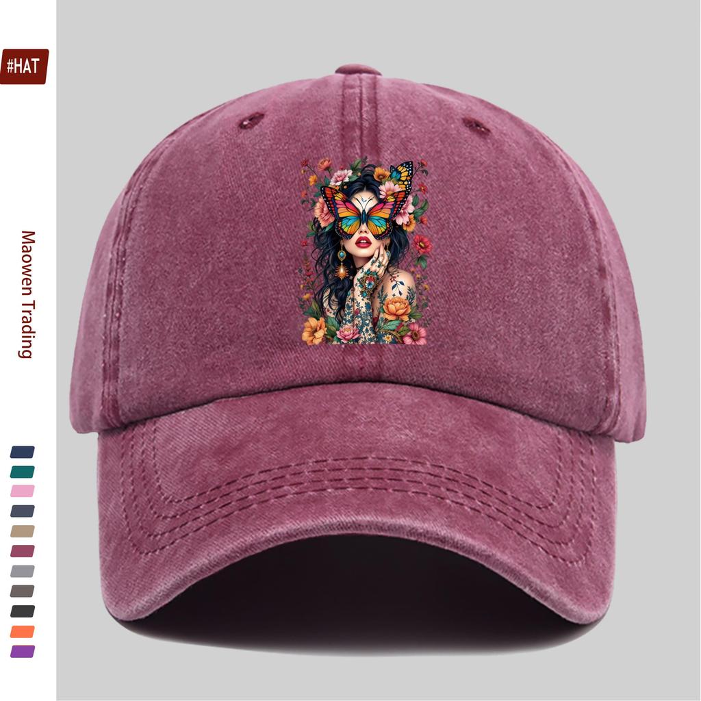Pc Women Adjustable Trucker Cap with Butterfly Tattoo Print Vintage Suitable for All Lightweight Baseball Hat NonElastic