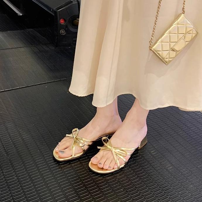 Grape mother French high-heeled sandals women's versatile small thick heel open-toed Roman cool slippers women's outer wear Huizhou women's shoes