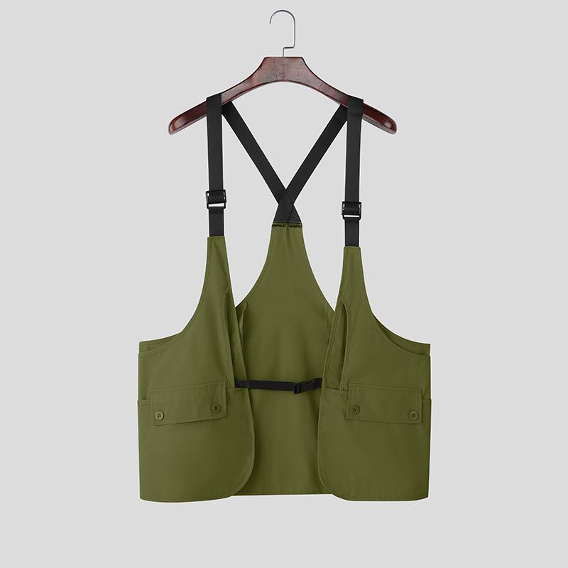 INCERUN Men Strap Sleeveless Patchwork Cargo Vest Waistcoats