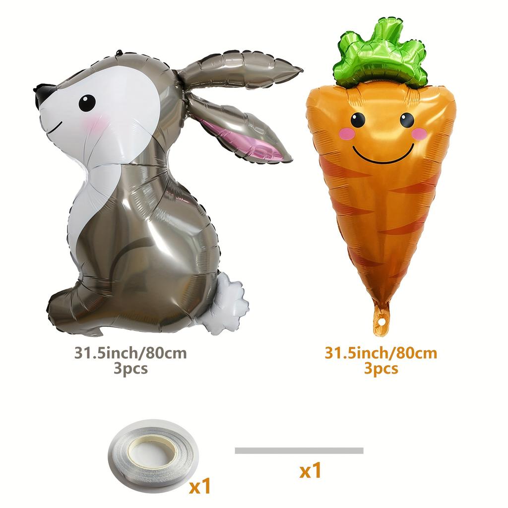 6-Piece Rabbit Carrot Aluminum Film Balloon Set Suitable for Easter Theme Party Decoration Birthday Party Decoration