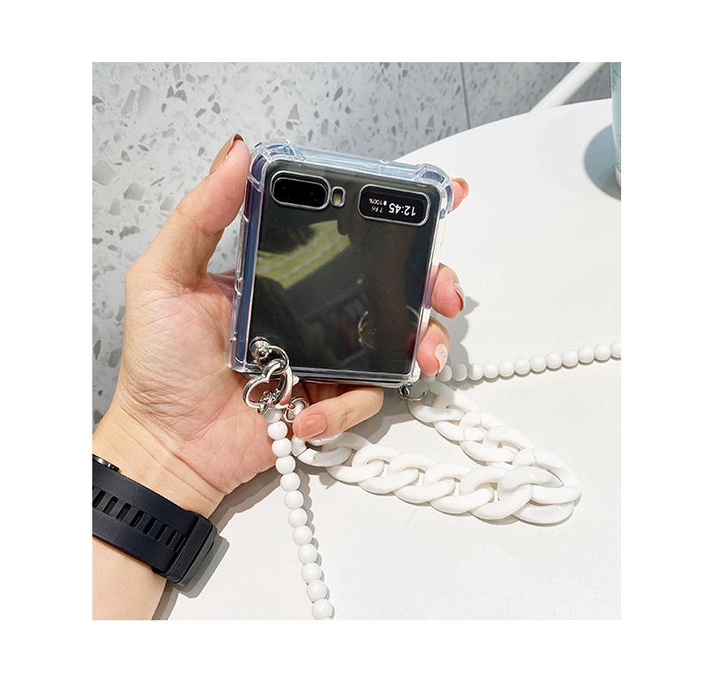 Cute White Chunky Chain Bracelet +Long Ball Strap Anti -Shock Clear Case For Samsung Galaxy Z Flip 4 5g Protective Capa