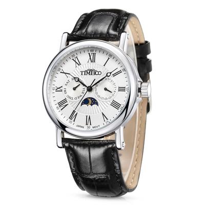 Popular Wrist Watch Date Day of the Week Display Japanese Movement Watch Black Leather Belt Office Worker Adult Watch Gentleman White