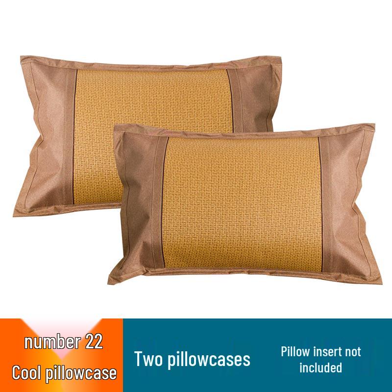 Free Shipping: Cool Straw Mat Pillow Set - Natural Cattail Grass, Orchid Design, Pair (2 Strips), Summer Cooling Pillowcase for Adults