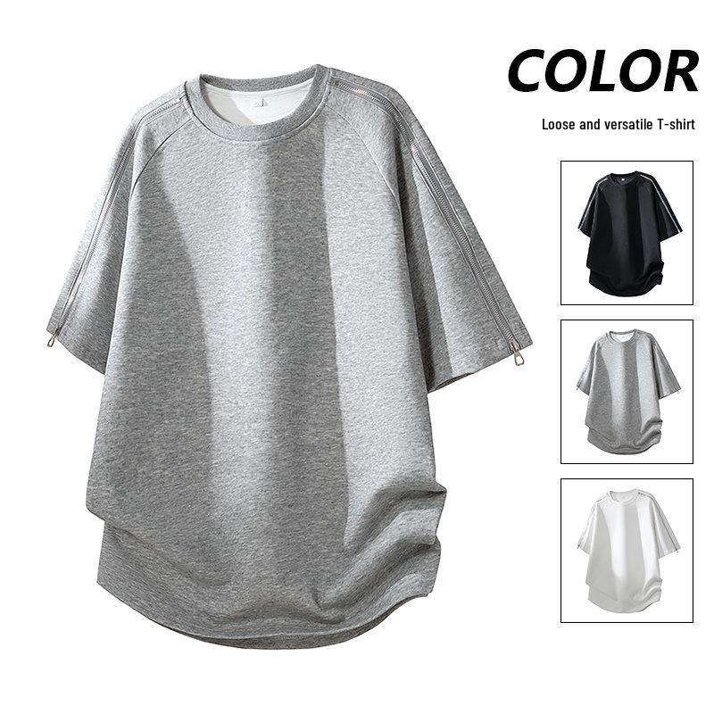 2024 Men's Deconstructed Short-Sleeve Round Neck T-shirt with Zipper Detail