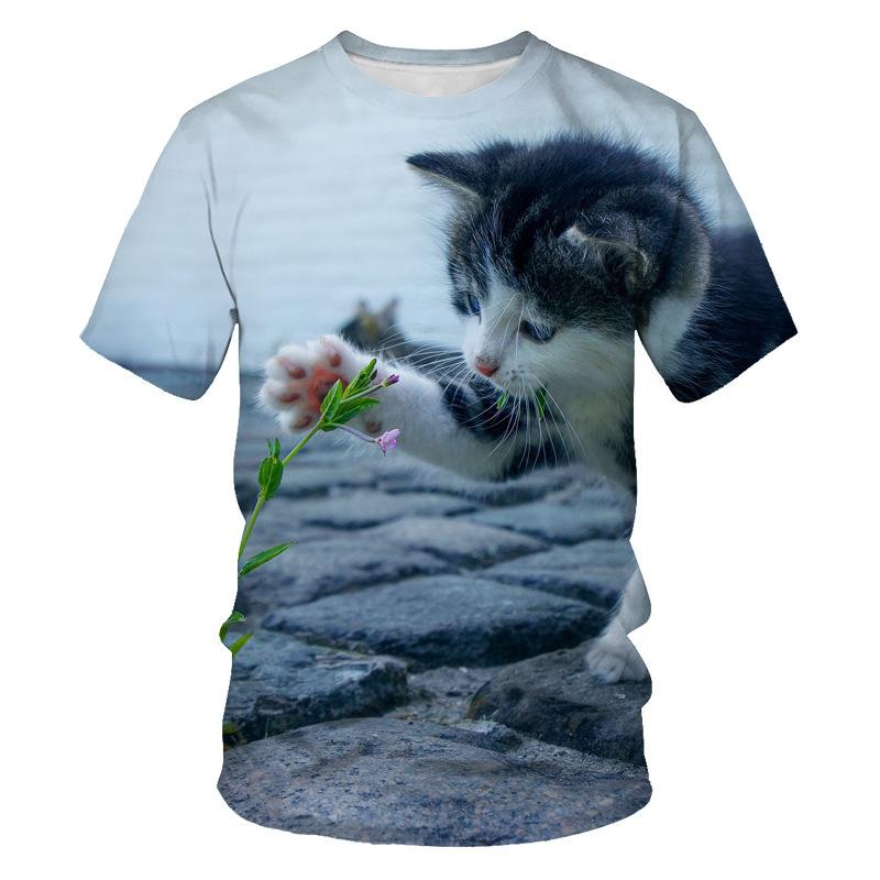 Summer Cute Cat 3D Printed Men's Round Neck Casual Sports Short Sleeved Shirt T-Shirts Men’s