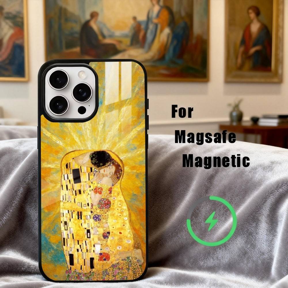 Custodia per Telefono Pittura "Il Bacio" di Gustav Klimt Per iPhone17,16,15,14,13,12,11 Plus,Pro Max Magnetica Per Ricarica Wireless Magsafe