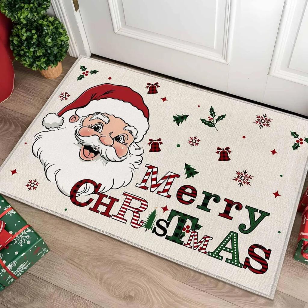 Merry Christmas Indoor Door Mat Gnome Xmas Tree Snowflake Red Black Plaid Front Door Mat Non Slip Washable Entryway Rug