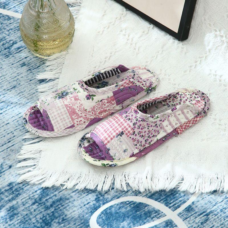 Women's home fabric slippers soft cloth bottom silent non-slip indoor climbing mat slippers wooden floor cotton mop machine washable