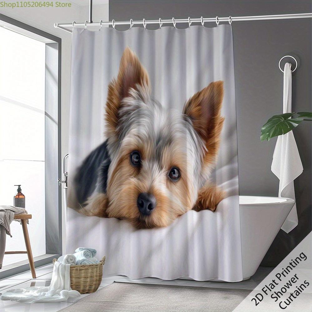 (2D Flat Printing) 1pc, Cute Yorkshire Terrier Dog Shower Curtain Bathroom Curtain with 12 Hooks Machine Washable All Seasons