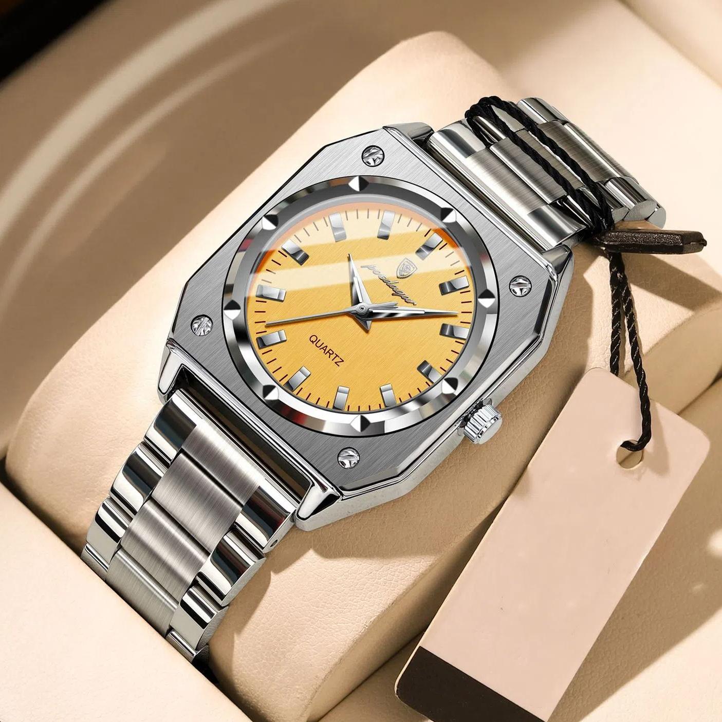 

POEDAGAR Роскошные элегантные квадратные женские часы Водонепроницаемые светящиеся часы для женщин Кварцевые женские часы из нержавеющей стали оранжевый/серебряный