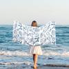 Lager Coastal Ocean Starfish Conch Shell Beach Towel Blue Coquette Pattern Microfiber Absorbent Quick Dry Adults Sand Blanket