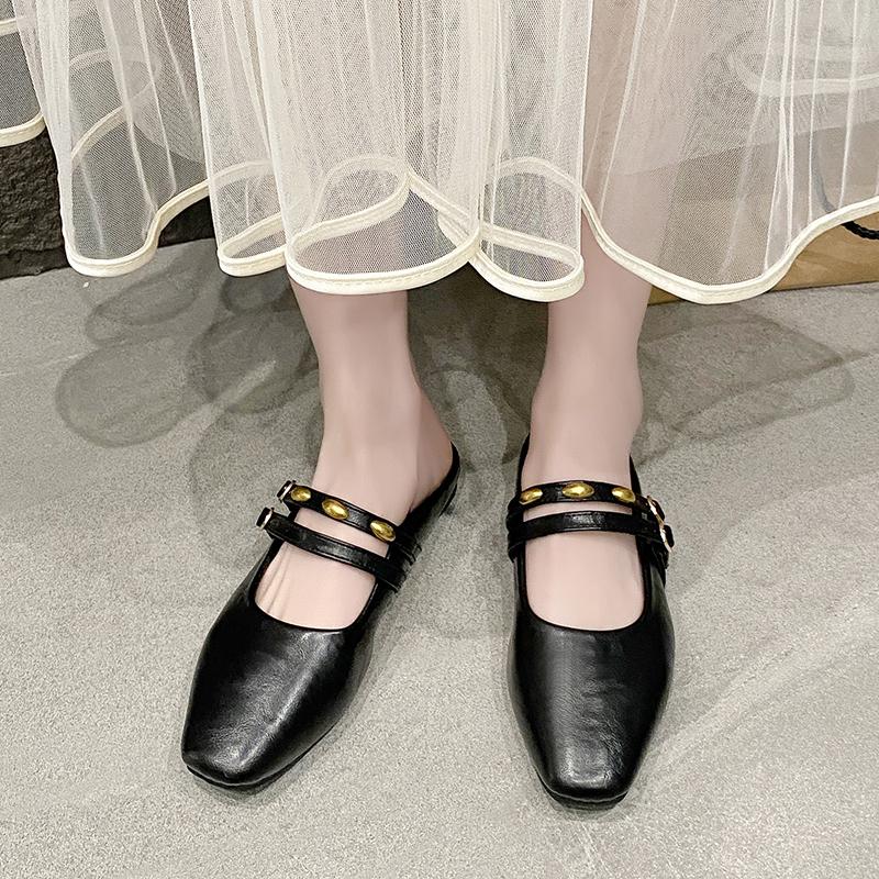 Fashion Women's Slippers with Adjustbale Buckle Suede Flat Mules Slides New Summer Outdoor Comfortable Casual Slip-On Shoes