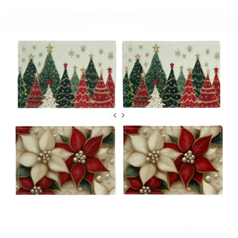 Christmas Tree and Floral Placemats, Farmhouse Winter Christmas | Xmas Holiday Home Kitchen Table Decorations | Home & Party Use