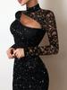 Lace Hollow Evening Dress with Sparkling Knit Fabric and Slim Fit