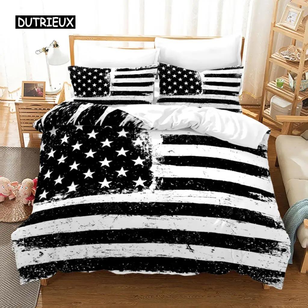 American Flag Duvet Cover Set Microfiber Red White Stripe Decor Bedding Independence Day Freedom Theme Quilt Cover
