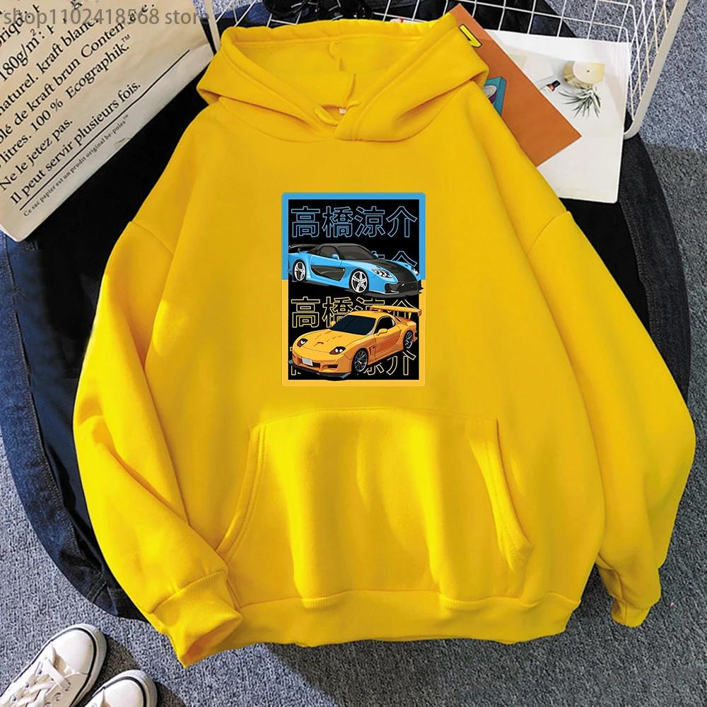 Japanese Anime AE86 Hoodie Initial D Graphic Sweatshirt Men O-Neck Long Sleeves Fashion Casual Drift Racing Women Clothing