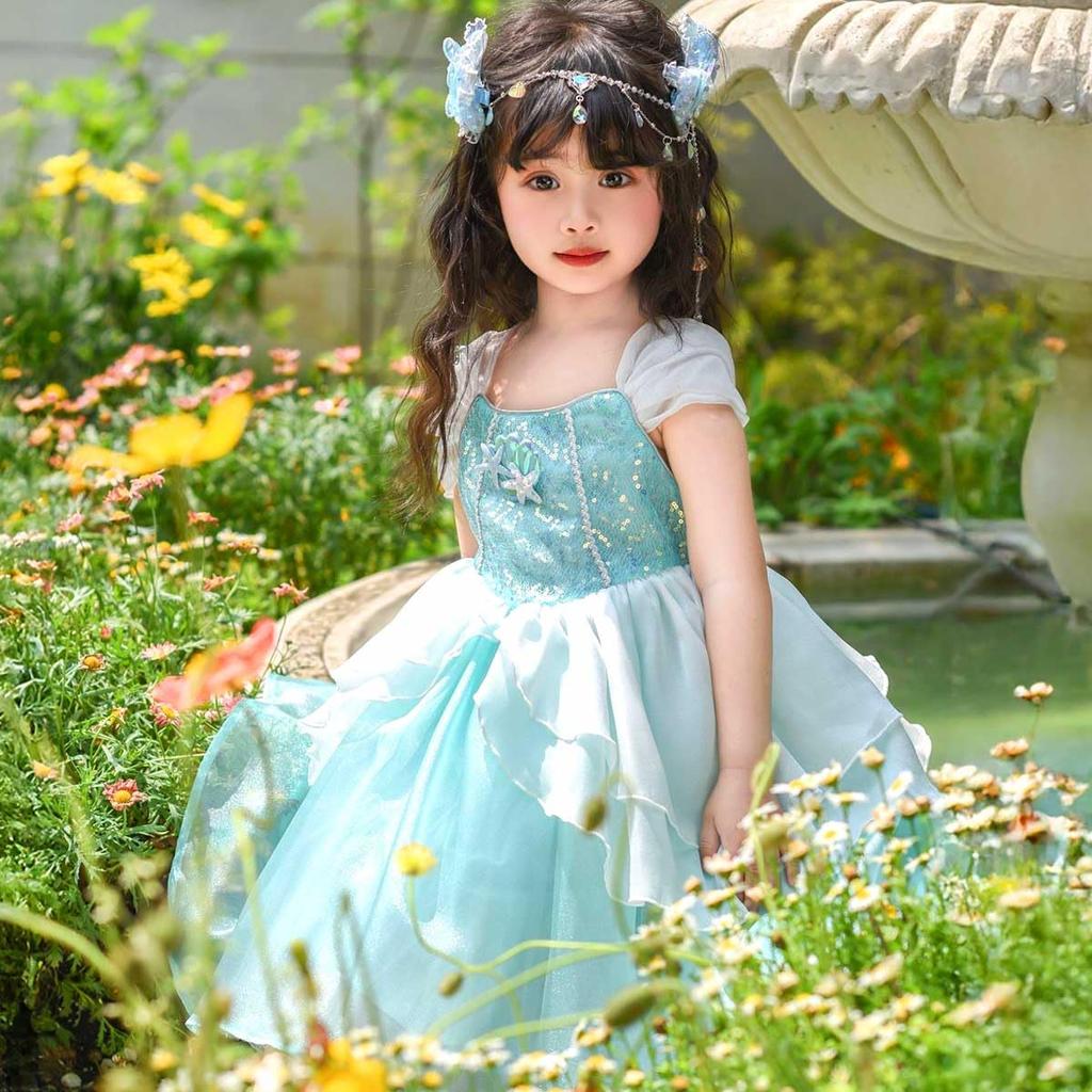 [monoii] Princess Dress for Kids Halloween Mermaid Princess Dress Cosplay Kids Mermaid Costume Girls Outfit