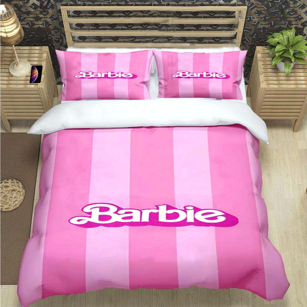 Hot Fashion Barbie Cartoon Print Bedding Sets Bed Supplies Set  Comforter Set  Teens Girls Cartoon Twin Single Kid Luxury Gift