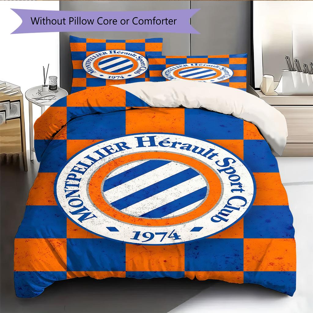 Montpellier HSC Logo Bedding Quilt Set Quilt Cover Pillowcase Home Decoration Birthday Gift (1 * Duvet Cover + 2 * Pillowcase, Without Core)