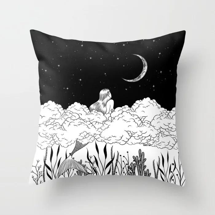 Nordic Black And White Cartoon Portrait Ultra-Short Velvet Pillow Cover Without Core Cushion Cover Premium Durable