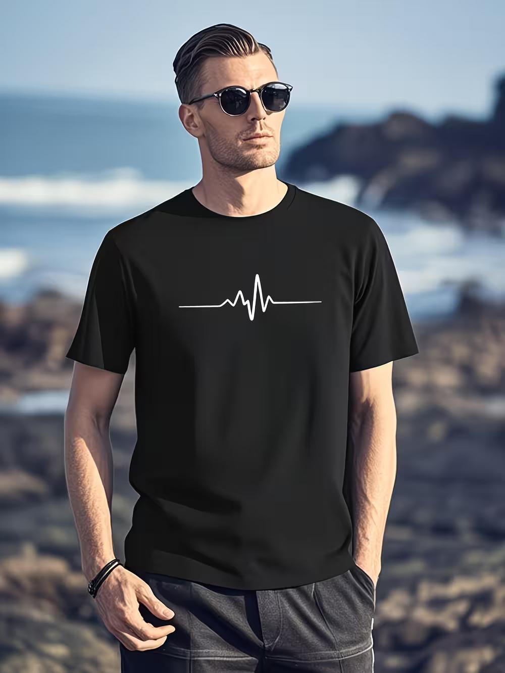 

New Basic Electric Wave Print Street Style Retro Short-Sleeve T-Shirt for Couples XXXL