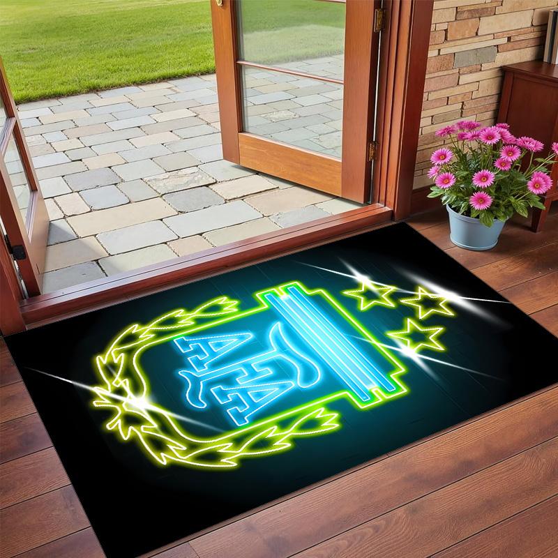 Anti‑Slip Crystal Velvet Floor Rug, Argentina National Team Design Carpet for Indoor Living Bedroom Home Decoration