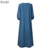 ZANZEA Women Casual V-Neck Loose Half Sleeve Long Dress