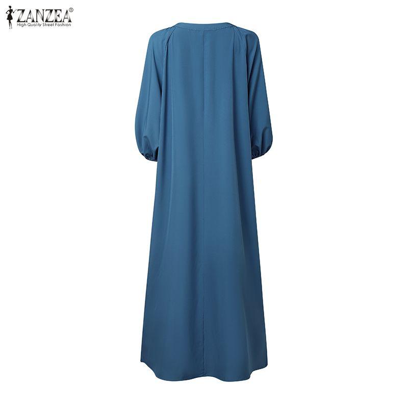 ZANZEA Women Casual V-Neck Loose Half Sleeve Long Dress