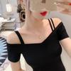 Pure Desire Hot Girls Sexy Off-shoulder Short-sleeved T-shirt Women's Summer New Slim and Thin Suspender Bottoming Shirt Top Tide