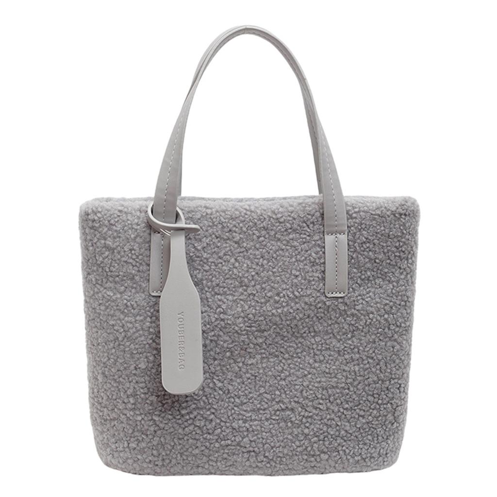 Lamb Wool Underarm Bag Solid Color Tote Bag for Women Travel Shopping Everyday Use