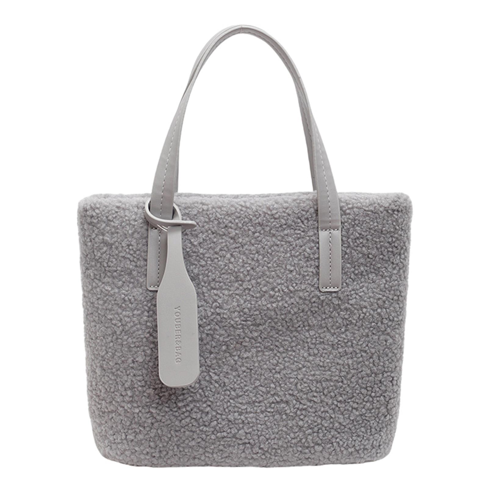 

Lamb Wool Handbag Solid Color Underarm Bag for Women Travel Shopping Everyday Use сірий колір