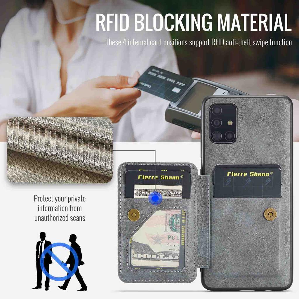 For Samsung Galaxy A51 4G SM-A515 Case Card Holder Leather Coated TPU Phone Cover