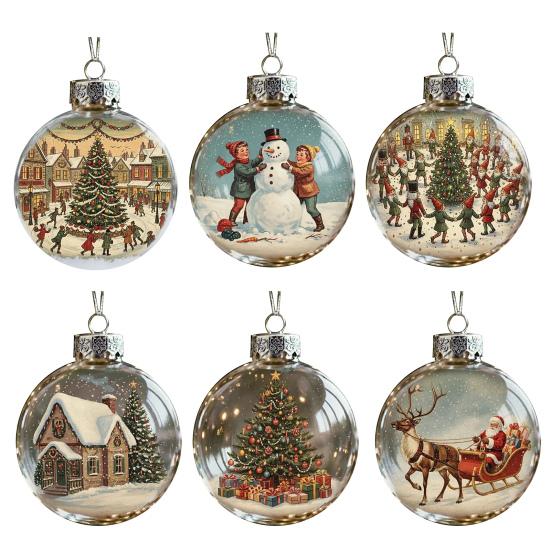 Christmas Ball Ornaments Snow House/Tree/Santa Clear Xmas Ball Hanging Decoration for Holiday Winter Tree Decor